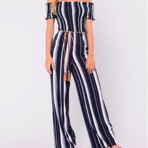 Fashionnova blue and white jumpsuit